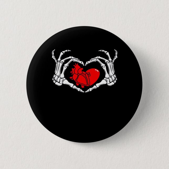 Scary Skeleton Hands And Red Heart Creepy Spooky V 6 Cm Round Badge (Front)