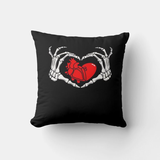 Scary Skeleton Hands And Red Heart Creepy Spooky V Cushion (Front)