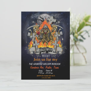 Scary Skeleton In Night Halloween Party Invitation