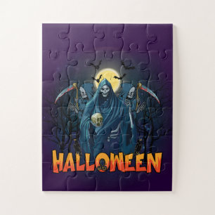 Scary Skeleton Night Halloween, My Halloween Mood. Jigsaw Puzzle