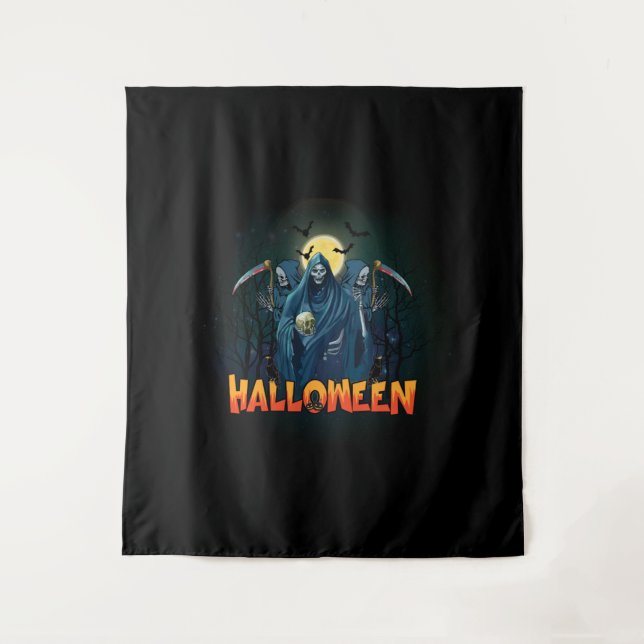 Scary Skeleton Night Halloween, My Halloween Mood. Tapestry (Front)