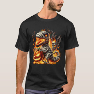 Scary Skeleton Riding Dinosaur T-Rex Halloween Pum T-Shirt