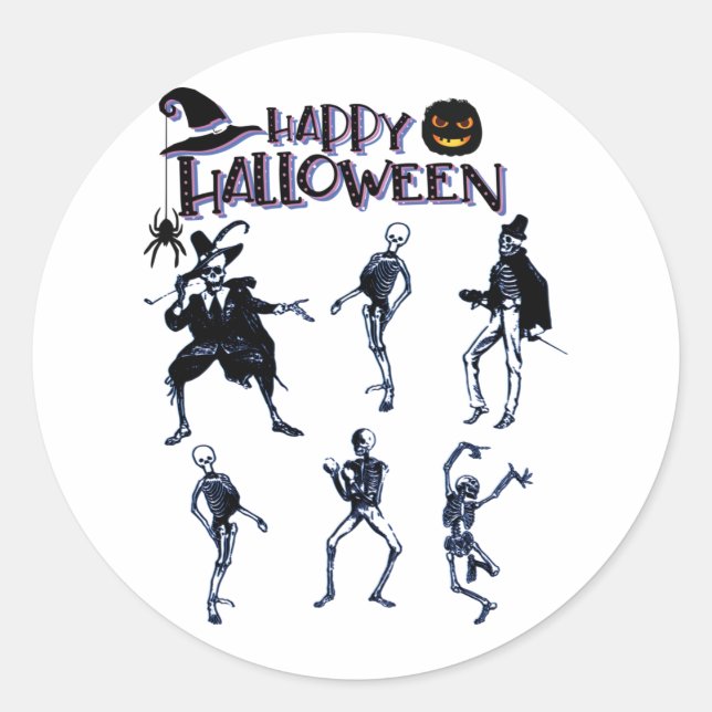Scary Skeletons Party Classic Round Sticker (Front)