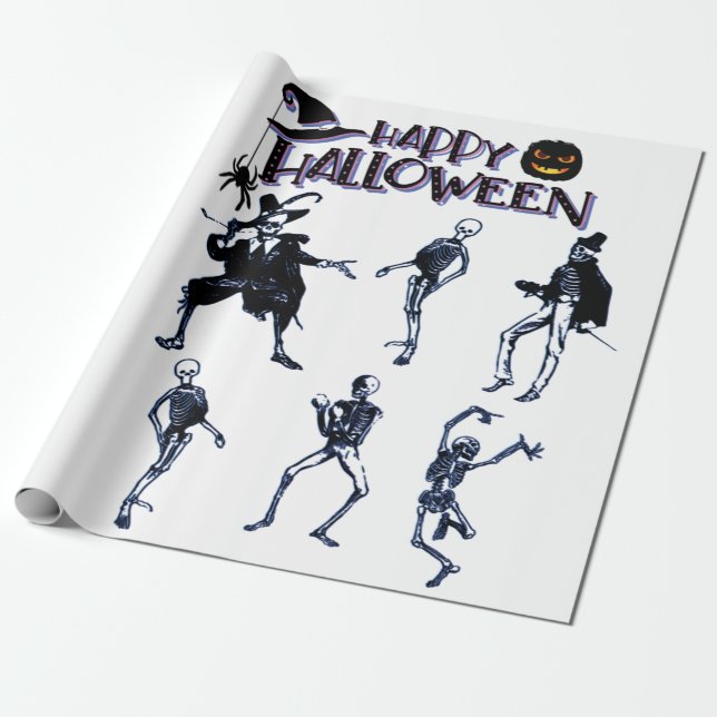Scary Skeletons Party Wrapping Paper (Unrolled)