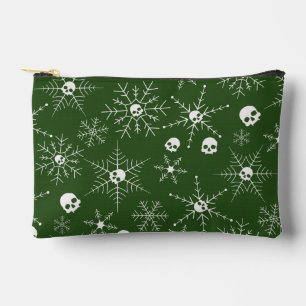 Scary skull Creepmas Christmas Snowflakes green Accessory Pouch