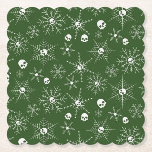 Scary skull Creepmas Christmas Snowflakes green Paper Coaster