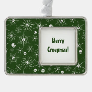 Scary skull Creepmas Christmas Snowflakes green Silver Plated Framed Ornament