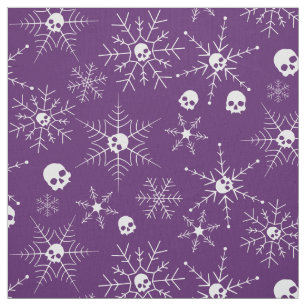 Scary skull Creepmas Christmas Snowflakes Purple Fabric