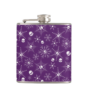 Scary skull Creepmas Christmas Snowflakes purple Hip Flask