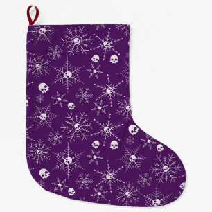 Scary skull Creepmas Christmas Snowflakes purple Large Christmas Stocking