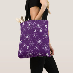 Scary skull Creepmas Christmas Snowflakes purple Tote Bag