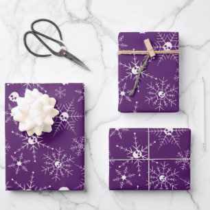 Scary skull Creepmas Christmas Snowflakes purple Wrapping Paper Sheet