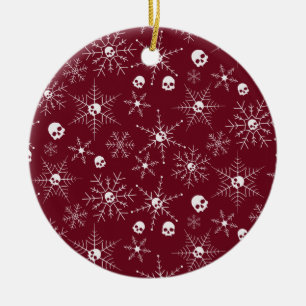 Scary skull Creepmas Christmas Snowflakes red Ceramic Ornament