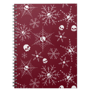 Scary skull Creepmas Christmas Snowflakes red Notebook