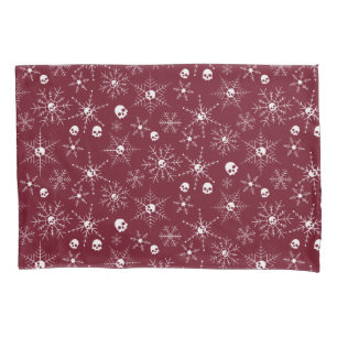 Scary skull Creepmas Christmas Snowflakes red Pillowcase