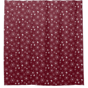 Scary skull Creepmas Christmas Snowflakes red Shower Curtain