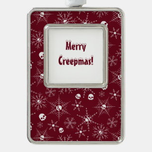 Scary skull Creepmas Christmas Snowflakes red Silver Plated Framed Ornament