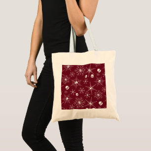 Scary skull Creepmas Christmas Snowflakes red Tote Bag