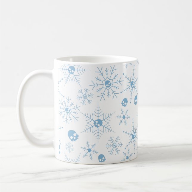 Scary skull Creepmas Christmas Snowflakes white Coffee Mug (Left)