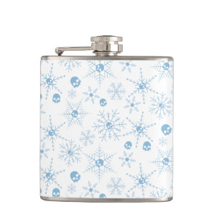 Scary skull Creepmas Christmas Snowflakes white Hip Flask