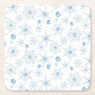 Scary skull Creepmas Christmas Snowflakes white Square Paper Coaster