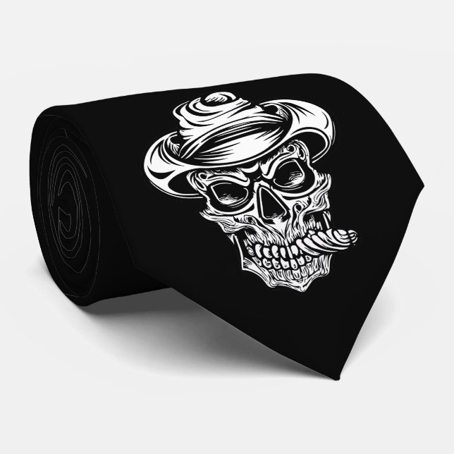 Scary Skull Deadly Vibes Halloween Tie (Rolled)