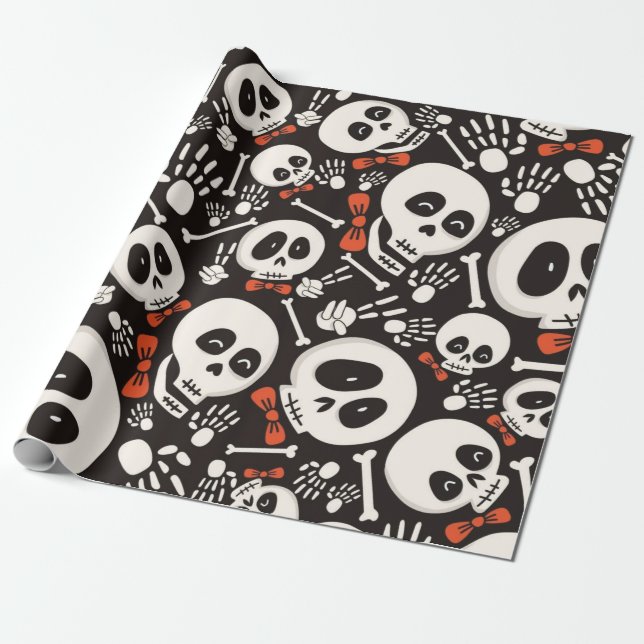 Scary Skull Halloween Pattern Wrapping Paper (Unrolled)