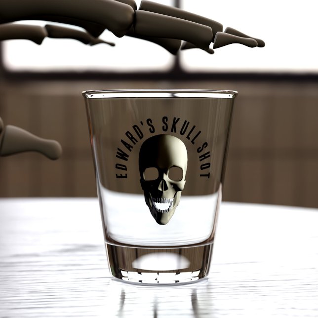 Scary Skull Halloween Personalised Shot Glass (Skull shot glass for your Halloween party. Just add your name)