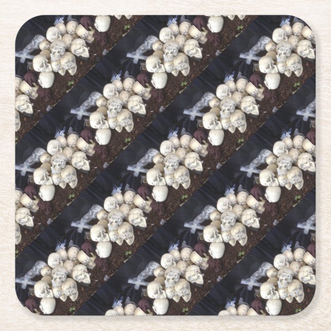 Scary Skulls with popping eyeballs Square Paper Coaster (Front)