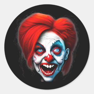 Scary Smiling Red Hair  Lady Clown Classic Round Sticker