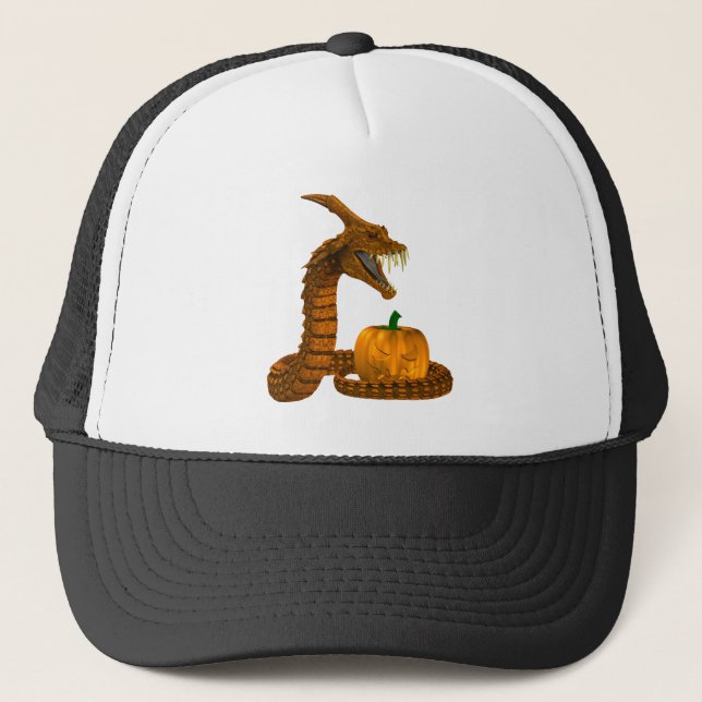 Scary Snake Protecting A Pumpkin Trucker Hat (Front)