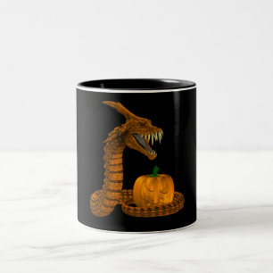 Scary Snake Protecting A Pumpkin Two-Tone Coffee Mug