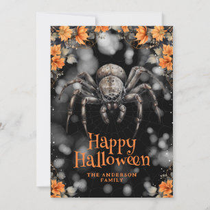 Scary Spider Floral Happy Halloween Card