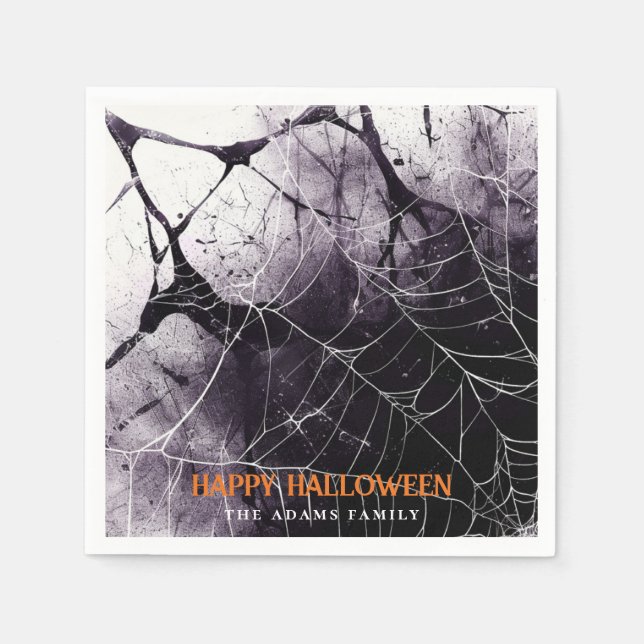Scary Spider Web Happy Halloween Custom Name Napkin (Front)