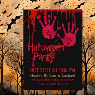 Scary Spooky Bloody Hands Adult Halloween Invitation