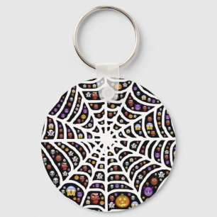 Scary Spooky Cobweb Collage Button Keychain
