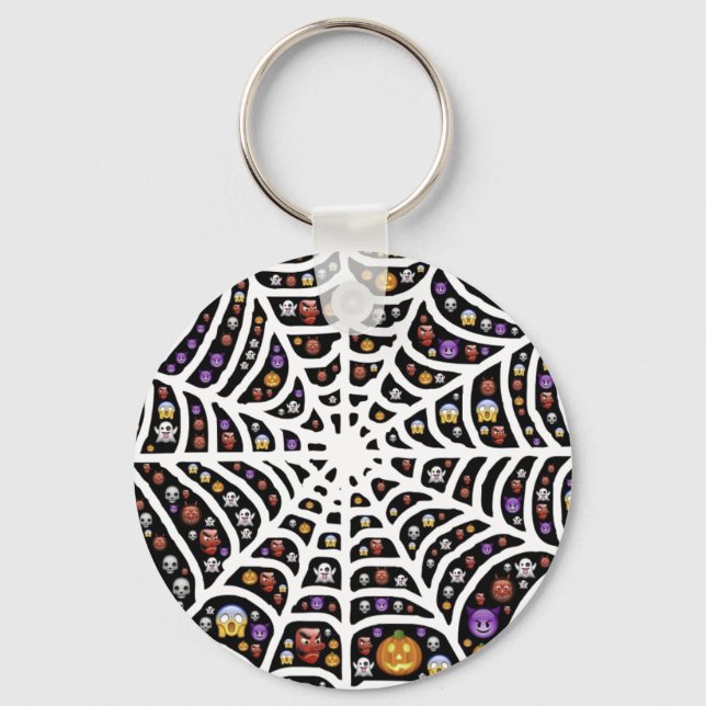 Scary Spooky Cobweb Collage Button Keychain (Front)