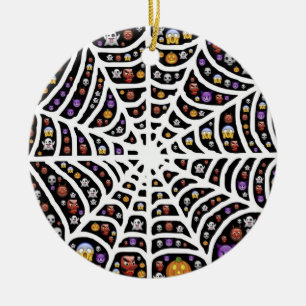 Scary Spooky Cobweb Collage Ornament Round