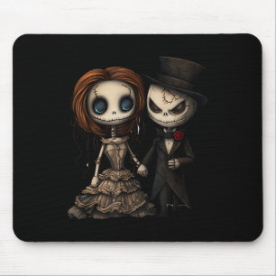 Scary Spooky Doll Halloween Bride And Groom  Mouse Pad