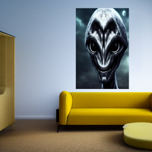 Scary spooky grey alien   AI Art Poster