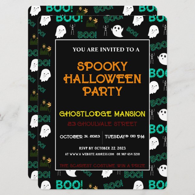  SCARY SPOOKY HALLOWEEN PARTY INVITATION (Front/Back)