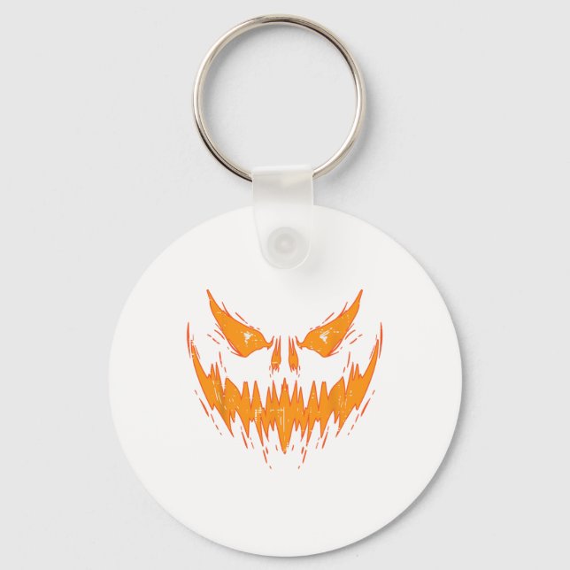 Scary Spooky Jack O Lantern Face Pumpkin Halloween Key Ring (Front)