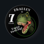 Scary T-Rex Dinosaur Kids Age 7.5 Cm Round Badge<br><div class="desc">Is this scary Tyrannosaurus isn't looking for supper,  he really is trying hard to be
friendly,  and wants to wish a special child a very HAPPY BIRTHDAY!
Customise the child's name and age.</div>