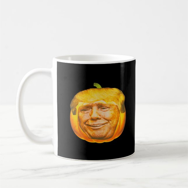Scary Trumpkin Pumpkin Halloween Party Design Coffee Mug (Left)