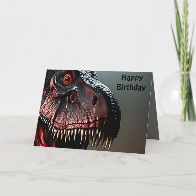Scary Tyrannosaurus Rex, Birthday Card  (Front)