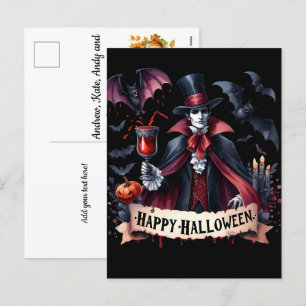 Scary Vampire and Bats - Happy Halloween Holiday Postcard