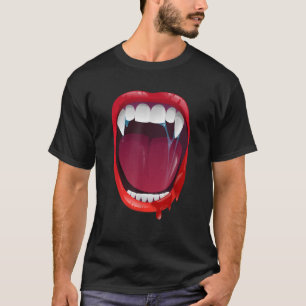 Scary Vampire Fangs Lips Teeth Blood Dracula Hallo T-Shirt