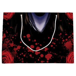 Scary Vampire & Red Roses Pattern, Halloween Gift Large Gift Bag