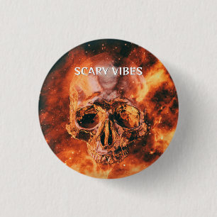 Scary Vibes. Flaming skull in space 3 Cm Round Badge
