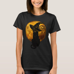 Scary Vintage Black Cat With Witch Hat Full Moon - T-Shirt